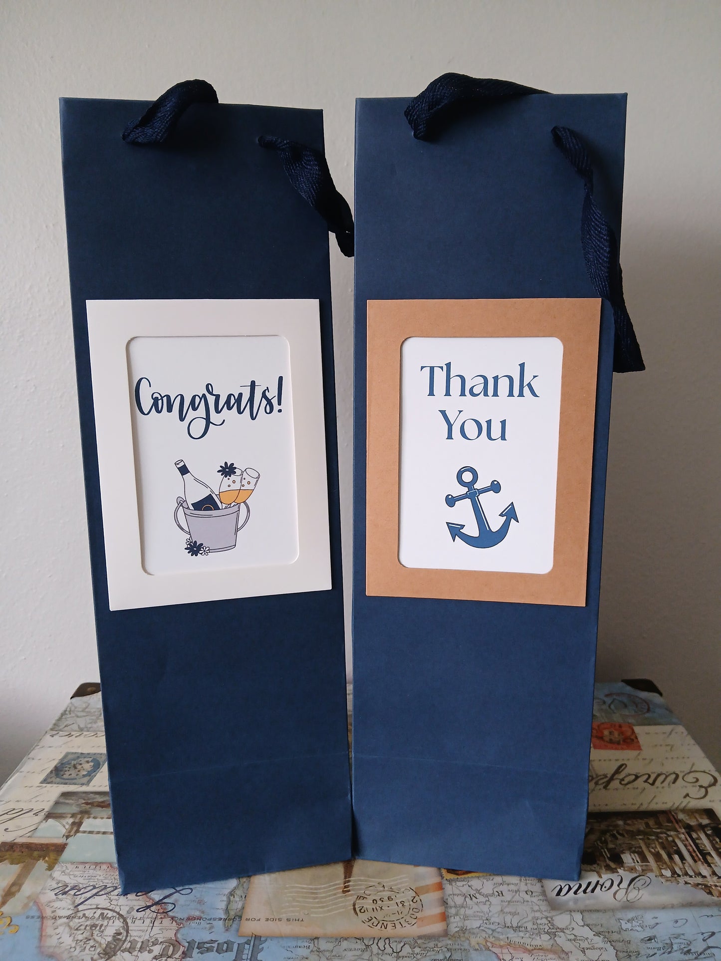 10 Pack of Navy Blue Wine Gift Bags